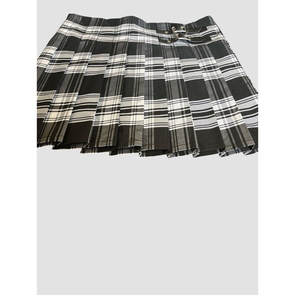 No Boundaries Juniors' Mini Denim Pleated Black & White Skirt Medium (7-9) NWOT - Picture 4 of 7